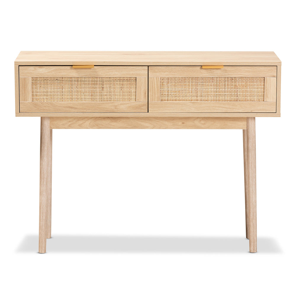 Baxton Studio - Baird Console Table in Oak Brown - SR191632-Rattan-Console view 3