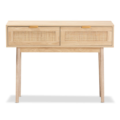 Baxton Studio - Baird Console Table in Oak Brown - SR191632-Rattan-Console view 3