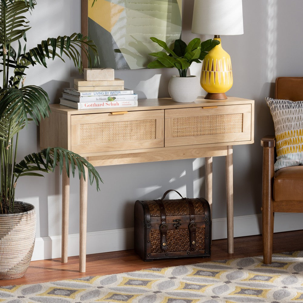 Baxton Studio - Baird Console Table in Oak Brown - SR191632-Rattan-Console view 7