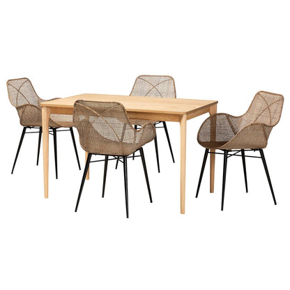 Baxton Studio - Ballerina Dining Set in Greywash/Natural Brown/Black - KYG006C-Natural Oak/Light Grey-5PC Dining Set view 1