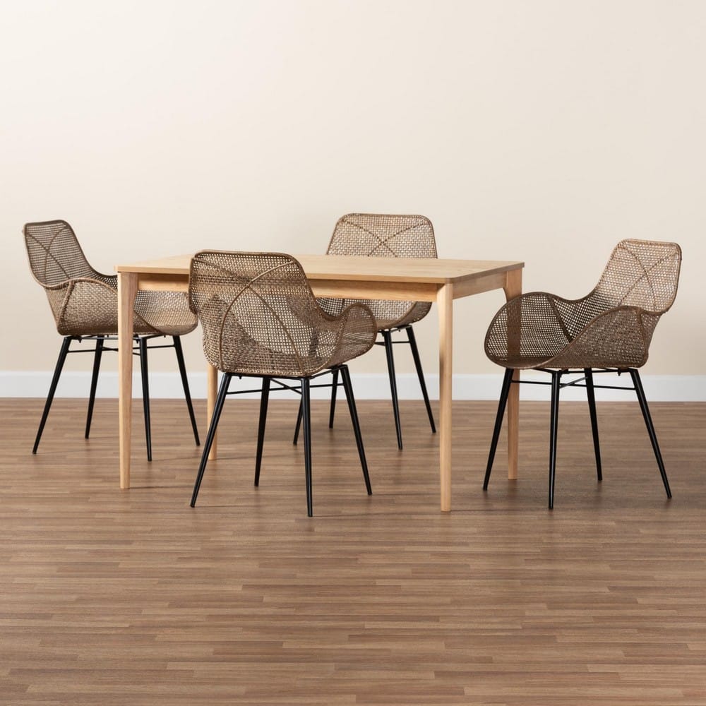Baxton Studio - Ballerina Dining Set in Greywash/Natural Brown/Black - KYG006C-Natural Oak/Light Grey-5PC Dining Set view 9