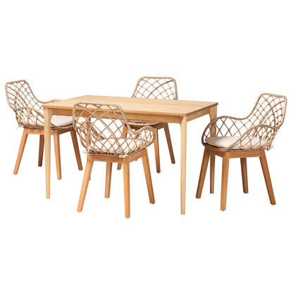 Baxton Studio - Ballerina Dining Set in Greywash/Natural Brown/White - KYG004C-Natural Oak/Light Grey-5PC Dining Set view 1