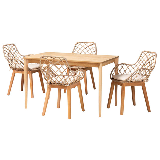 Baxton Studio - Ballerina Dining Set in Greywash/Natural Brown/White - KYG004C-Natural Oak/Light Grey-5PC Dining Set view 1