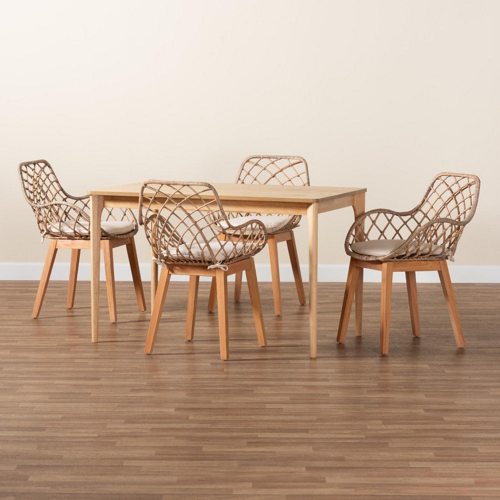 Baxton Studio - Ballerina Dining Set in Greywash/Natural Brown/White - KYG004C-Natural Oak/Light Grey-5PC Dining Set view 9
