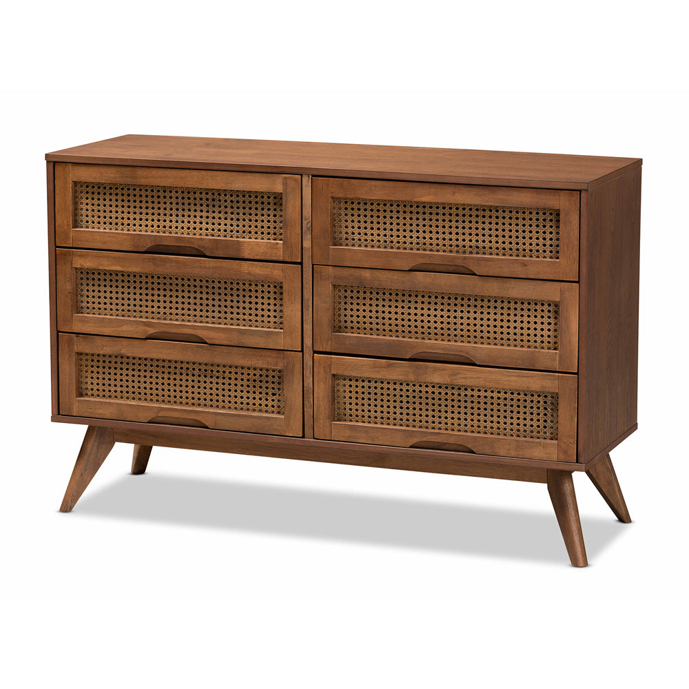 Baxton Studio - Barrett Dresser in Walnut Brown - MG9001-Rattan-6DW-Dresser view 1