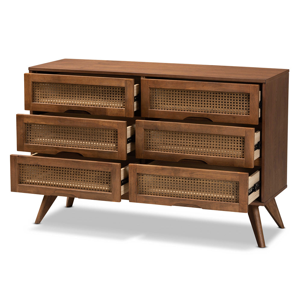 Baxton Studio - Barrett Dresser in Walnut Brown - MG9001-Rattan-6DW-Dresser view 2