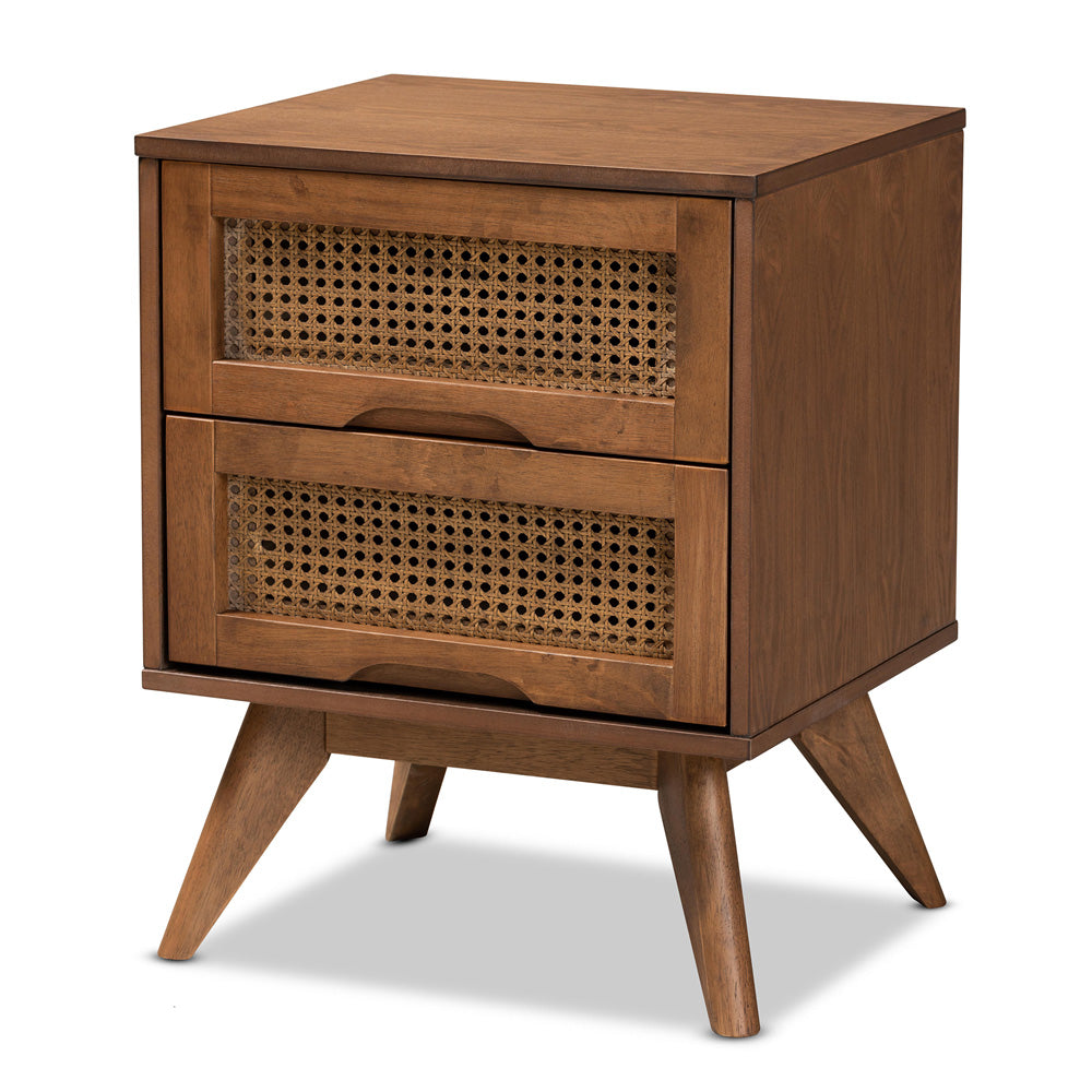 Baxton Studio - Barrett Nightstand in Walnut Brown - MG9001-Rattan-2DW-NS view 1