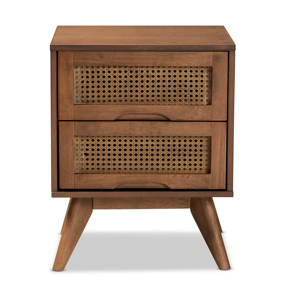 Baxton Studio - Barrett Nightstand in Walnut Brown - MG9001-Rattan-2DW-NS view 3