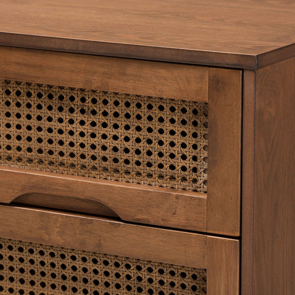 Baxton Studio - Barrett Nightstand in Walnut Brown - MG9001-Rattan-2DW-NS view 5