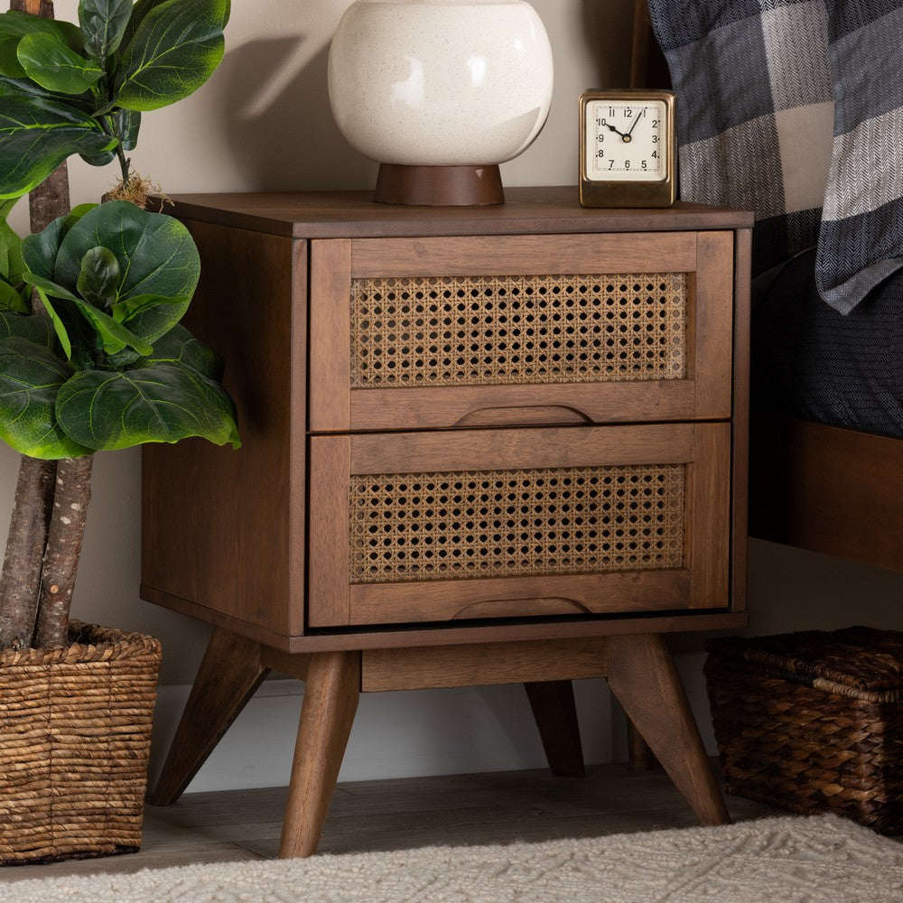Baxton Studio - Barrett Nightstand in Walnut Brown - MG9001-Rattan-2DW-NS view 8