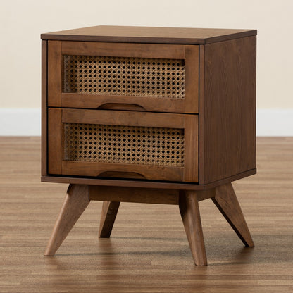Baxton Studio - Barrett Nightstand in Walnut Brown - MG9001-Rattan-2DW-NS view 9
