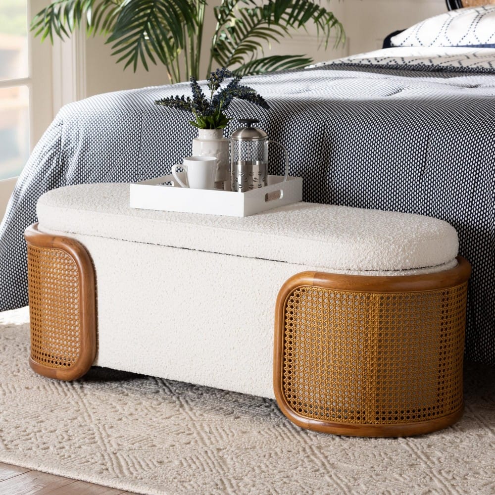 Baxton Studio - Basira Storage Bench in Cream/Brown - BBT5489-Maya Cream-Bench view 8