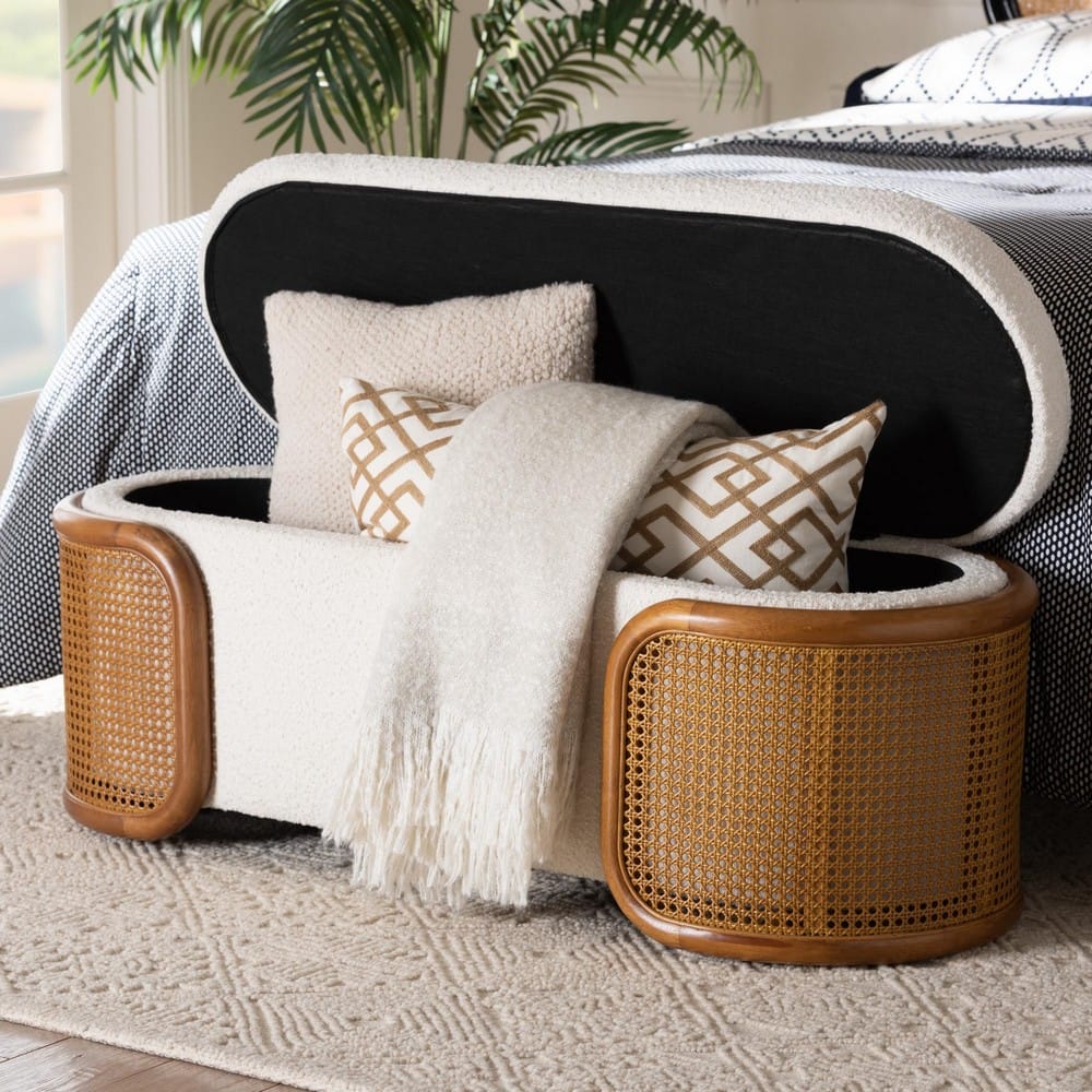 Baxton Studio - Basira Storage Bench in Cream/Brown - BBT5489-Maya Cream-Bench view 9