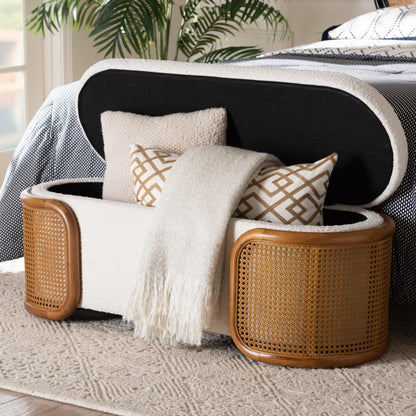 Baxton Studio - Basira Storage Bench in Cream/Brown - BBT5489-Maya Cream-Bench view 9