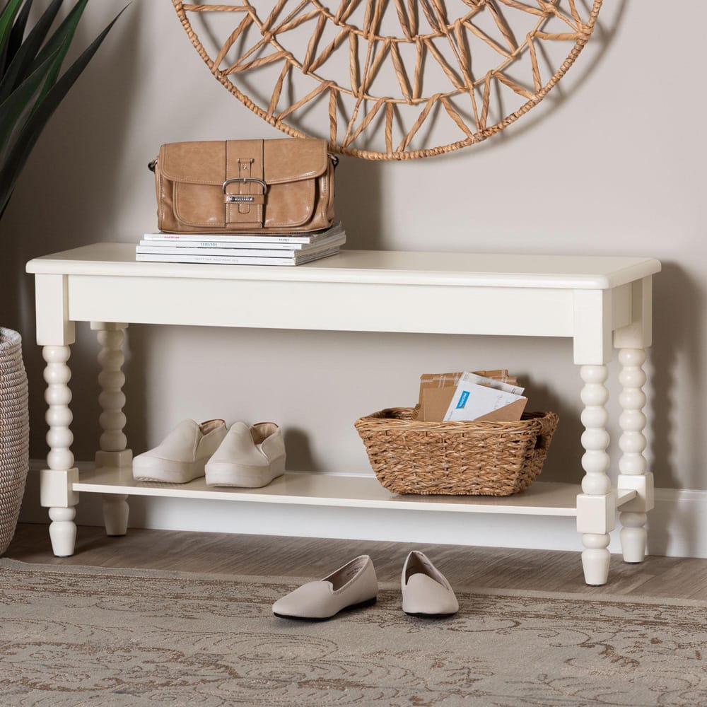 Baxton Studio - Bayard Bench in White - JY25A034-White Wooden-Bench view 6