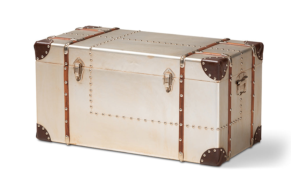 Baxton Studio - Bechet Ottoman in Silver - NCC2802M-Silver-Ottoman view 1