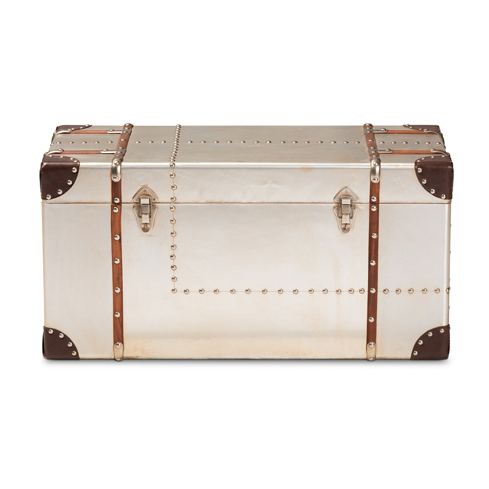 Baxton Studio - Bechet Ottoman in Silver - NCC2802M-Silver-Ottoman view 2