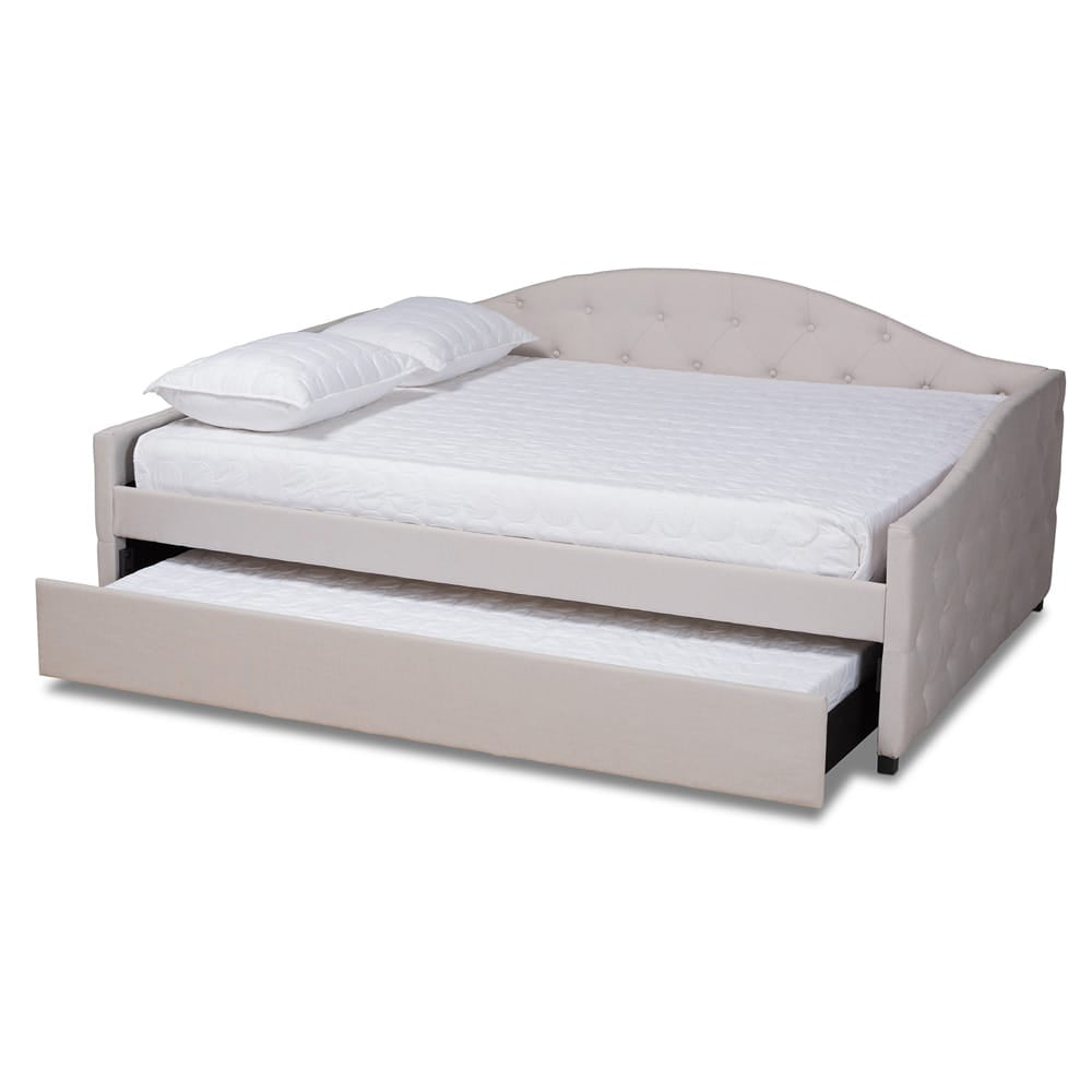 Baxton Studio - Becker Queen Size Daybed with Trundle in Beige/Black - Becker-Beige-Daybed-Q/T view 2