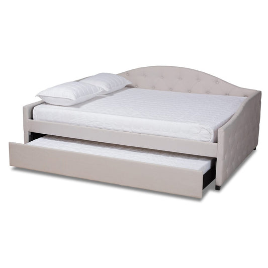 Baxton Studio - Becker Queen Size Daybed with Trundle in Beige/Black - Becker-Beige-Daybed-Q/T view 2