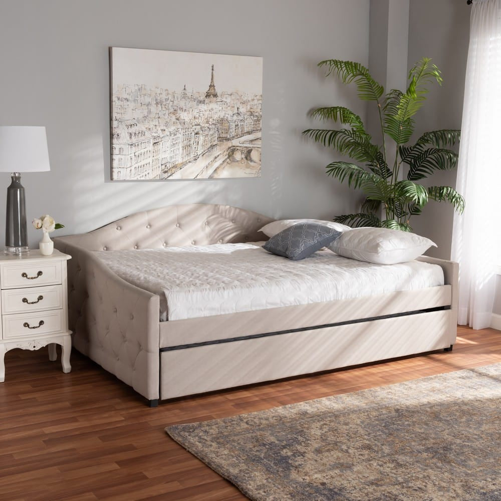 Baxton Studio - Becker Queen Size Daybed with Trundle in Beige/Black - Becker-Beige-Daybed-Q/T view 8