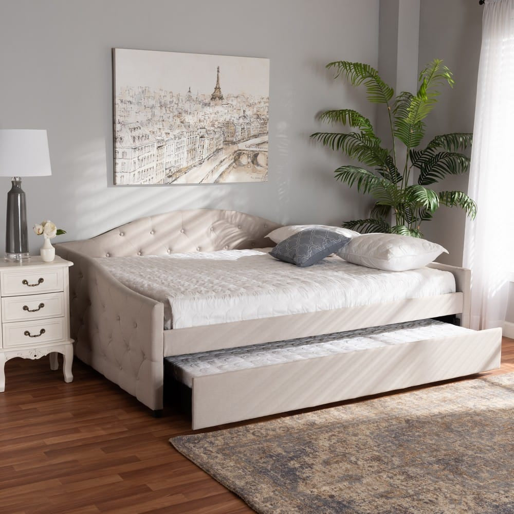 Baxton Studio - Becker Queen Size Daybed with Trundle in Beige/Black - Becker-Beige-Daybed-Q/T view 9