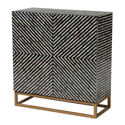 Baxton Studio - Belenus Storage Cabinet in Striped Black and Grey/Gold - F232-FT52-Cabinet view 1