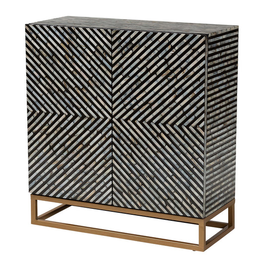Baxton Studio - Belenus Storage Cabinet in Striped Black and Grey/Gold - F232-FT52-Cabinet view 1