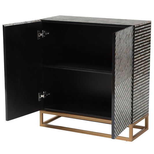 Baxton Studio - Belenus Storage Cabinet in Striped Black and Grey/Gold - F232-FT52-Cabinet view 2