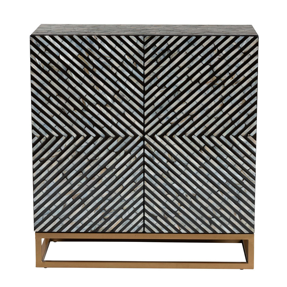 Baxton Studio - Belenus Storage Cabinet in Striped Black and Grey/Gold - F232-FT52-Cabinet view 3