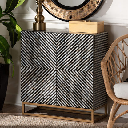 Baxton Studio - Belenus Storage Cabinet in Striped Black and Grey/Gold - F232-FT52-Cabinet view 8
