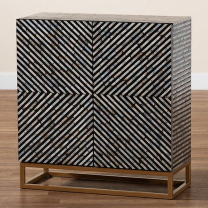 Baxton Studio - Belenus Storage Cabinet in Striped Black and Grey/Gold - F232-FT52-Cabinet view 9