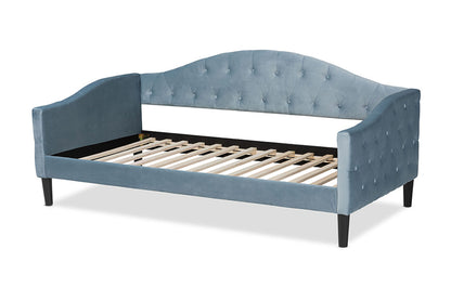 Baxton Studio - Benjamin Full Size Daybed - Benjamin-Light Blue Velvet-Daybed-Full view 3