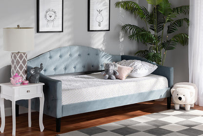 Baxton Studio - Benjamin Full Size Daybed - Benjamin-Light Blue Velvet-Daybed-Full view 5