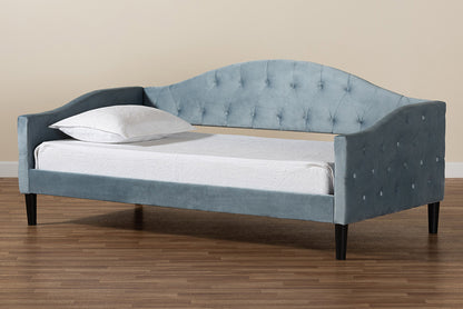 Baxton Studio - Benjamin Full Size Daybed - Benjamin-Light Blue Velvet-Daybed-Full view 8
