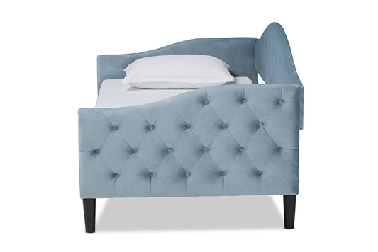 Baxton Studio - Benjamin Twin Size Daybed - Benjamin-Light Blue Velvet-Daybed-Twin view 2
