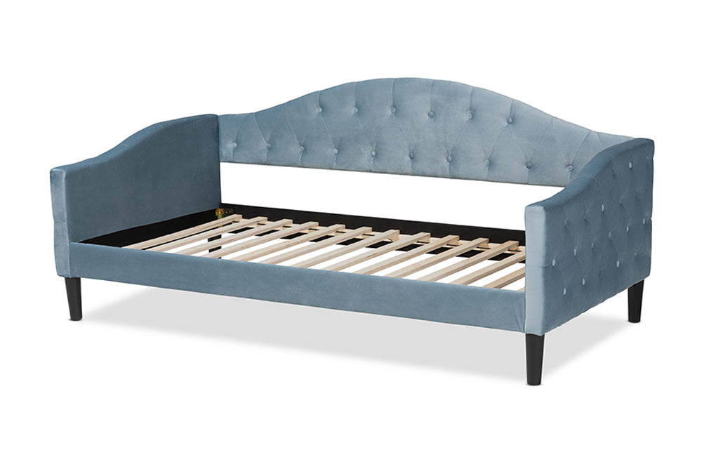 Baxton Studio - Benjamin Twin Size Daybed - Benjamin-Light Blue Velvet-Daybed-Twin view 3