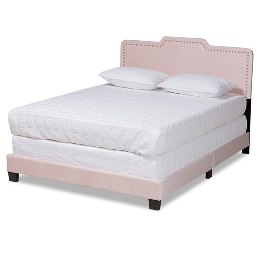 Baxton Studio - Benjen Full Size Bed in Light Pink/Black - CF9210C-Light Pink Velvet-Full view 1