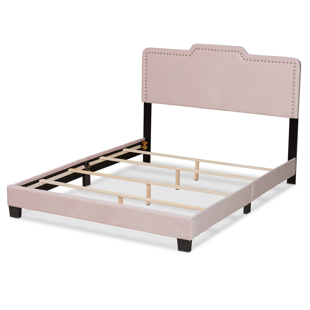 Baxton Studio - Benjen Full Size Bed in Light Pink/Black - CF9210C-Light Pink Velvet-Full view 3