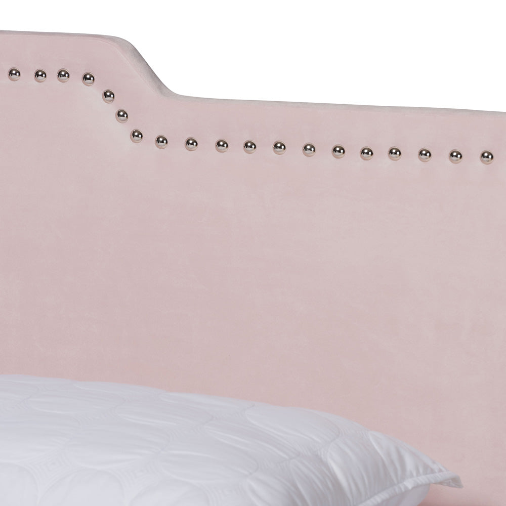 Baxton Studio - Benjen Full Size Bed in Light Pink/Black - CF9210C-Light Pink Velvet-Full view 4