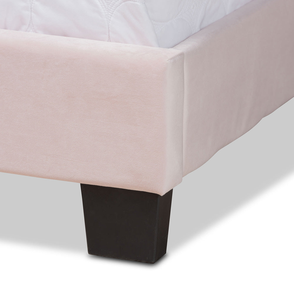 Baxton Studio - Benjen Full Size Bed in Light Pink/Black - CF9210C-Light Pink Velvet-Full view 5