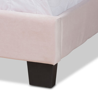 Baxton Studio - Benjen Full Size Bed in Light Pink/Black - CF9210C-Light Pink Velvet-Full view 5