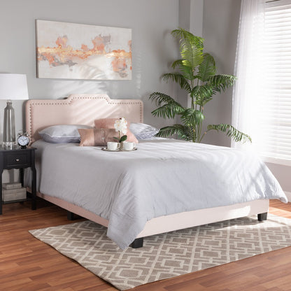 Baxton Studio - Benjen Full Size Bed in Light Pink/Black - CF9210C-Light Pink Velvet-Full view 6