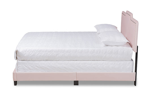 Baxton Studio - Benjen Queen Size Bed - CF9210C-Light Pink Velvet-Queen view 2