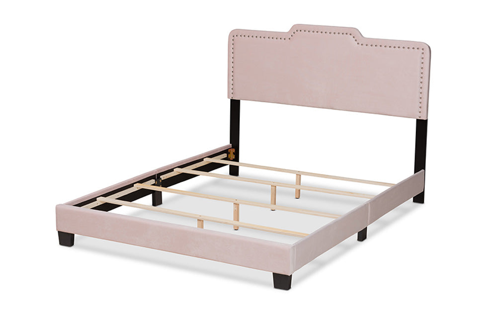Baxton Studio - Benjen Queen Size Bed - CF9210C-Light Pink Velvet-Queen view 3