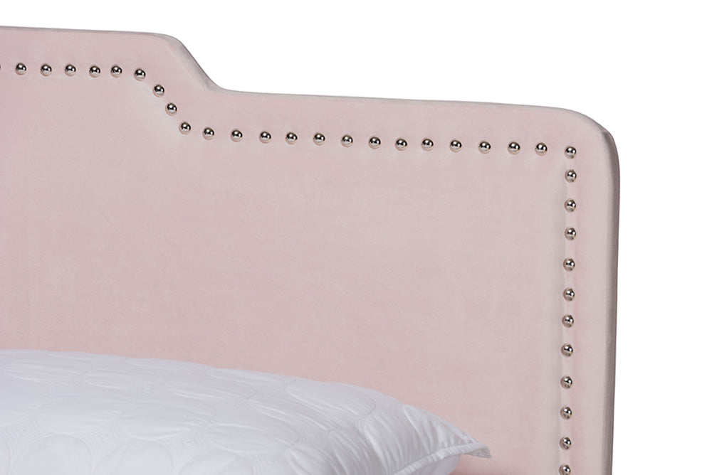Baxton Studio - Benjen Queen Size Bed - CF9210C-Light Pink Velvet-Queen view 4