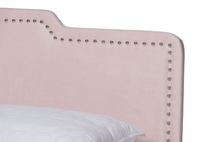 Baxton Studio - Benjen Queen Size Bed - CF9210C-Light Pink Velvet-Queen view 4