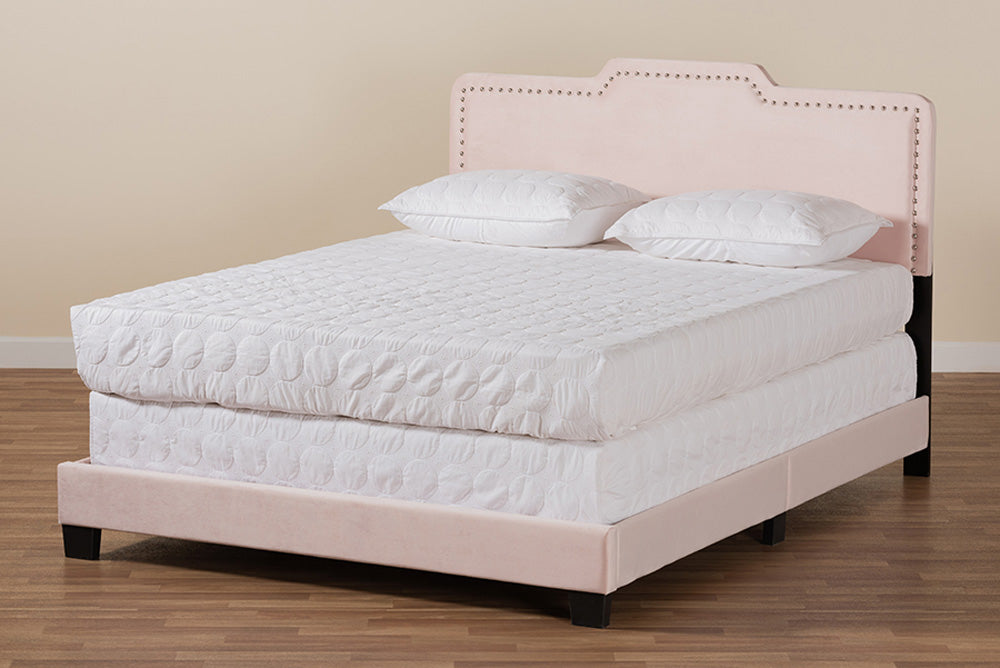 Baxton Studio - Benjen Queen Size Bed - CF9210C-Light Pink Velvet-Queen view 7