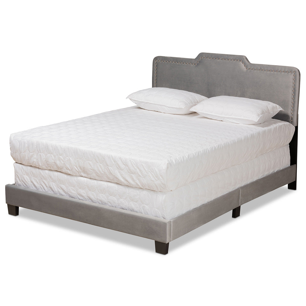 Baxton Studio - Benjen Queen Size Bed in Grey/Black - CF9210C-Grey Velvet-Queen view 1