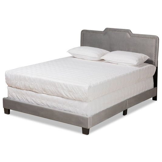 Baxton Studio - Benjen Queen Size Bed in Grey/Black - CF9210C-Grey Velvet-Queen view 1