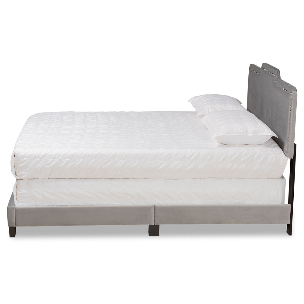 Baxton Studio - Benjen Queen Size Bed in Grey/Black - CF9210C-Grey Velvet-Queen view 2